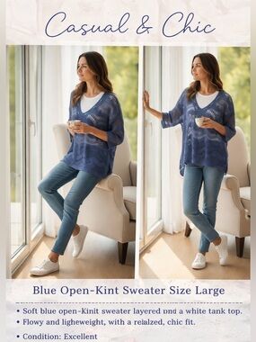 Chico’s blue open knit sweater top size 3